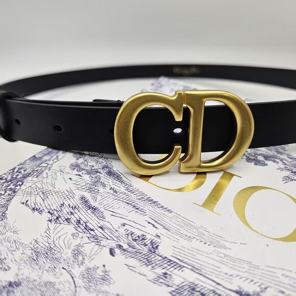 Classic black Dior belt with gold CD buckle - Picture 1 of 6